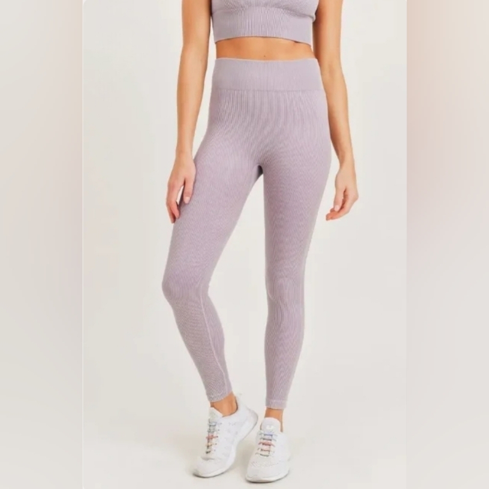 Mono B Ribbed Essential Mineral Wash Seamless High-Waist Leggings – Size Large